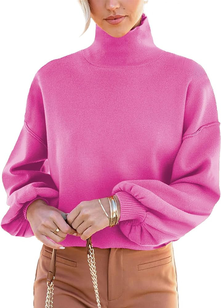 Womens Sweaters 2023 Long Sleeve Turtleneck Sweatshirt Casual Loose Knitted Pullover Tops | Amazon (US)