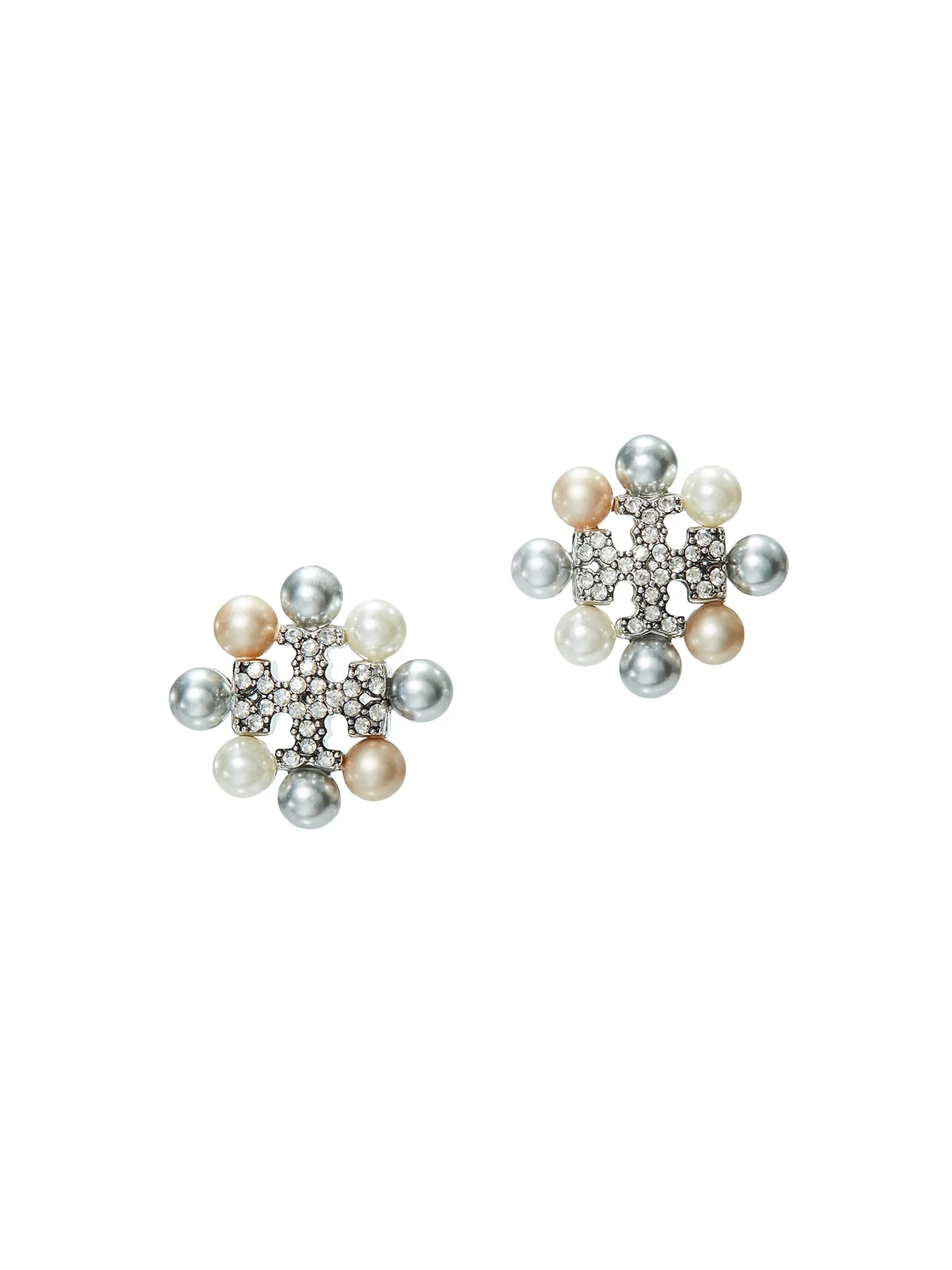 Kira Silvertone, Cubic Zirconia & Imitation Pearl Logo Earrings | Saks Fifth Avenue