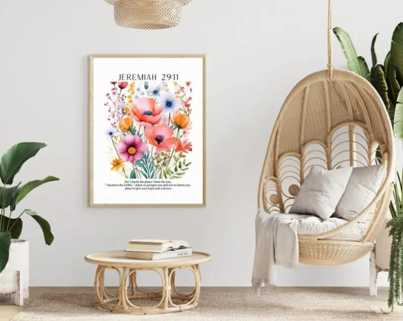 Jeremiah 29:11 Wall Art Print Floral Bible Verse Poster Christian Wall Decor Scripture Print Wild... | Etsy (Global)