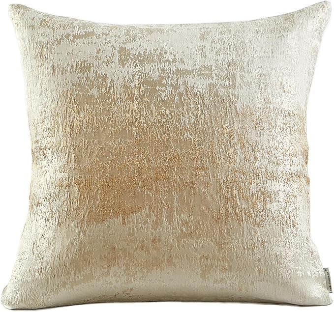 THE-TINOART Modern Cream Gold Throw Pillow Covers 24x24, Beige and Gold Jacquard Woven Decorative... | Amazon (US)