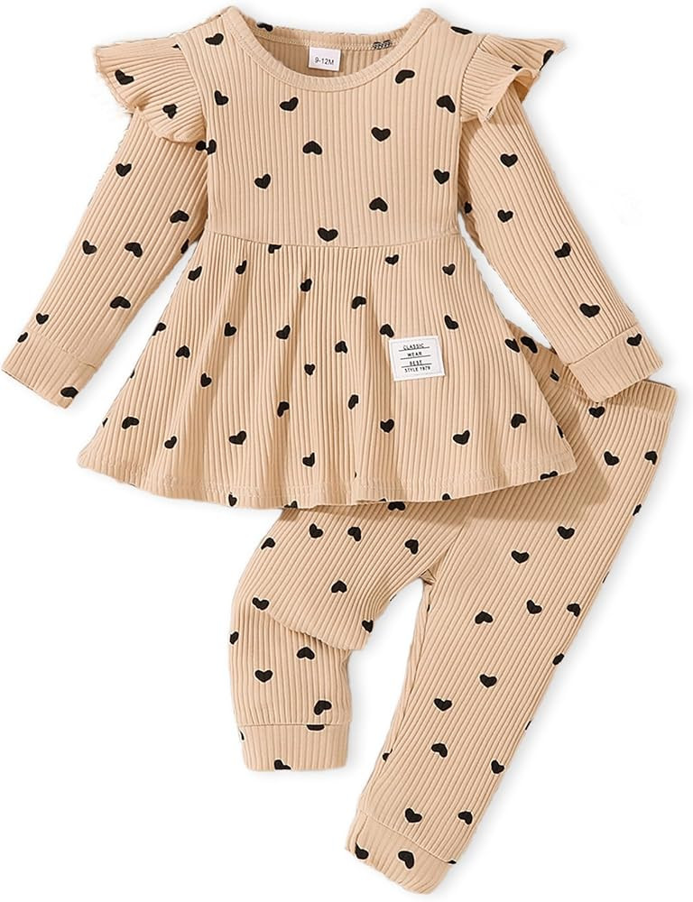 Baby Girls Clothes Toddler Girl Outfits Fall Infant WInter Ribbed Pants Set for 6 9 12 18 24 Mont... | Amazon (US)