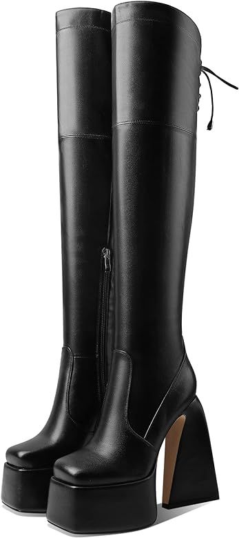 Goiphrri Womens Chunky Heel Over-the-Knee Boots Platform Block High Heel Square Toe Zipper Lace U... | Amazon (US)