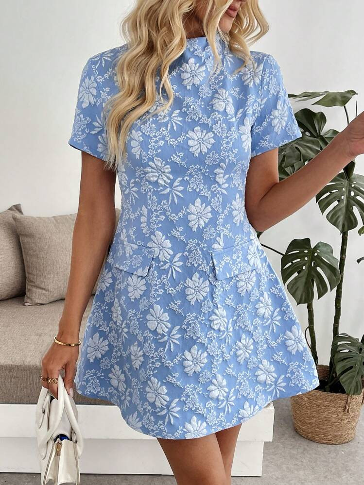 SHEIN Clasi European & American Style Waist Cinching A-Line Short Sleeve Party Dress, Flattering Fabric | SHEIN