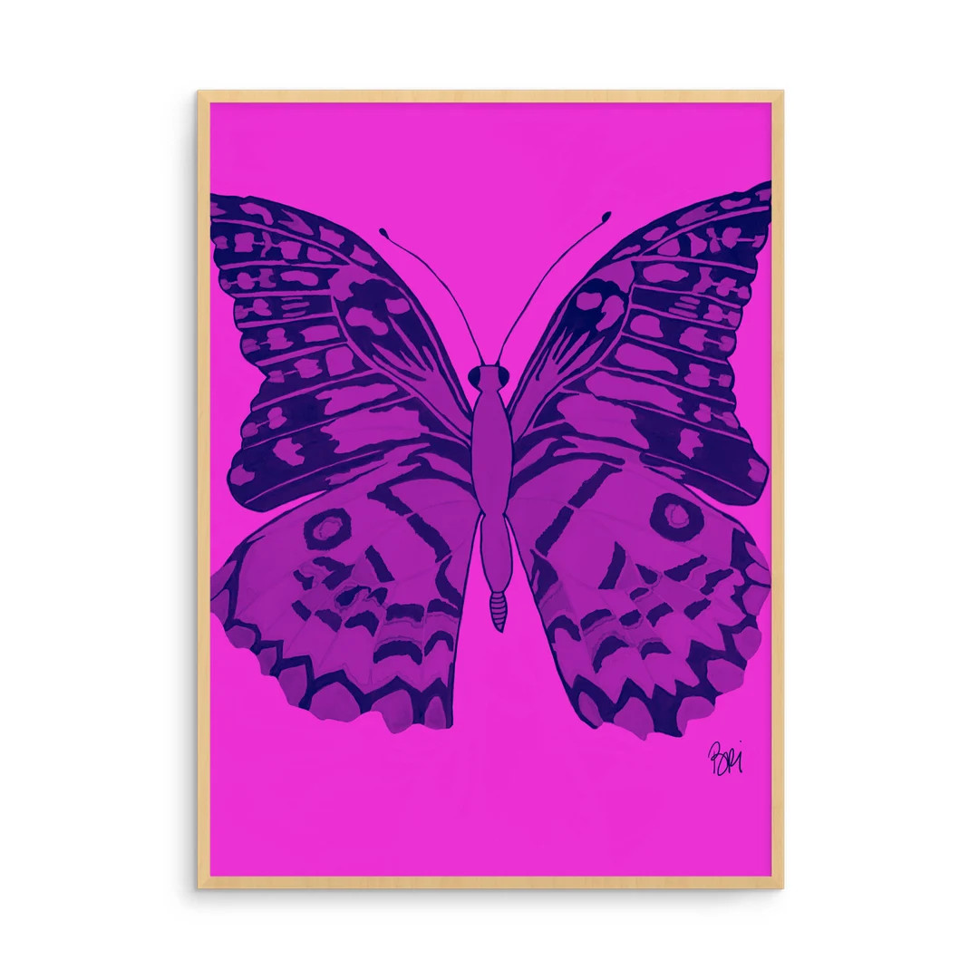 Magenta Pop Art Butterfly Print - Etsy | Etsy (US)