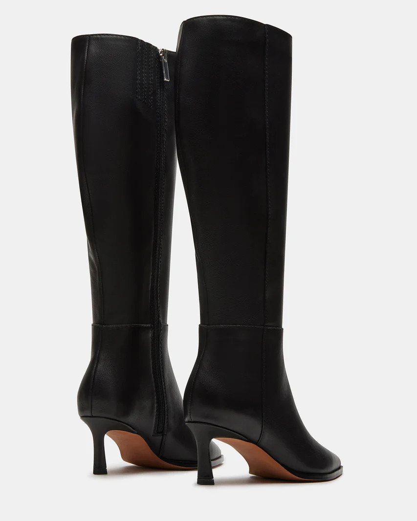 LUCID Black Leather Pointed Toe Kitten Heel Boot | Women's Boots | Steve Madden (US)