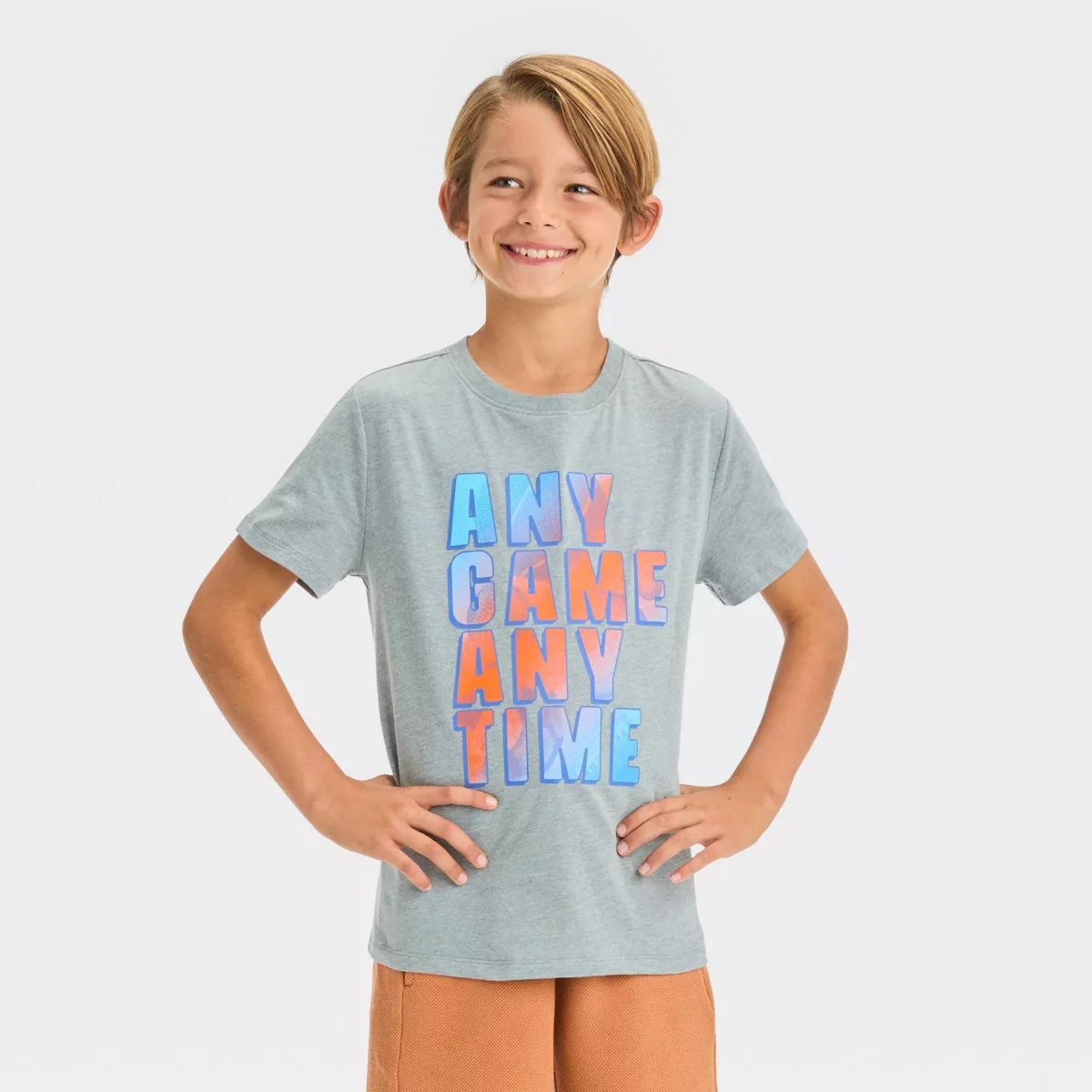 Boys' Short Sleeve 'Any Game Any Time' T-Shirt - Cat & Jack™ Gray | Target