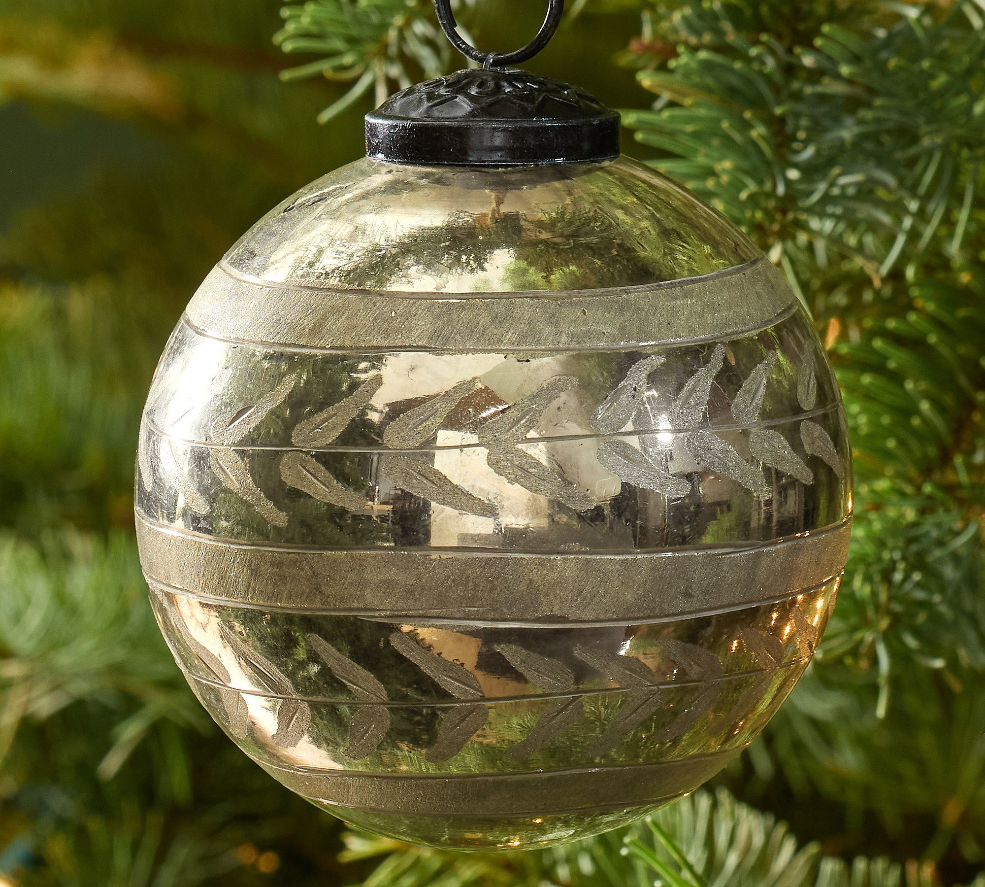 Silver Etched Ivy Ball Ornament | Pottery Barn (US)