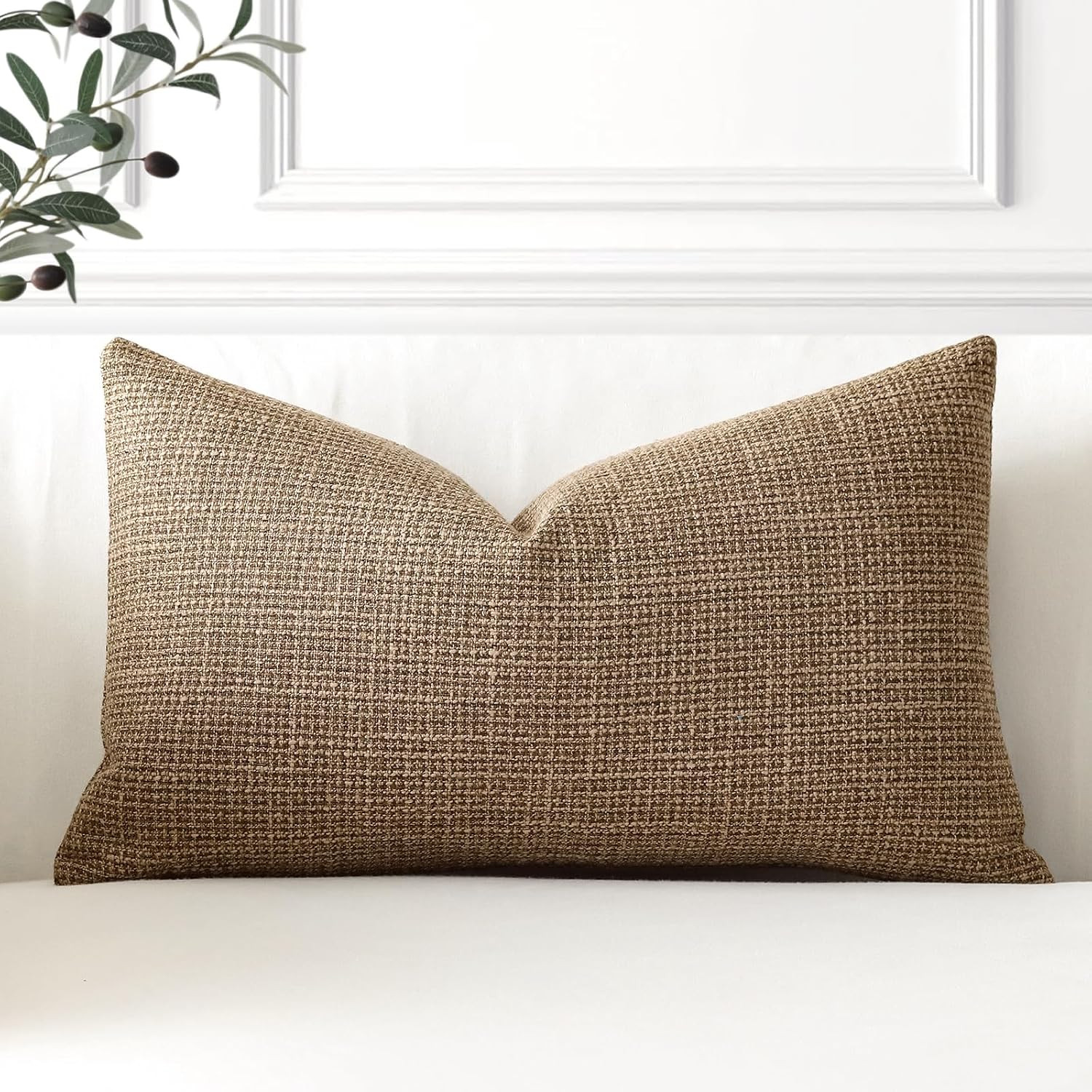 OTOSTAR Linen Throw Pillow Cover Set of 1 Decorative Lumbar Pillowcases Cushion Covers 12x20 Inch for Home Decor Sofa Bedroom Car 30 x 50CM Brown | Amazon (US)