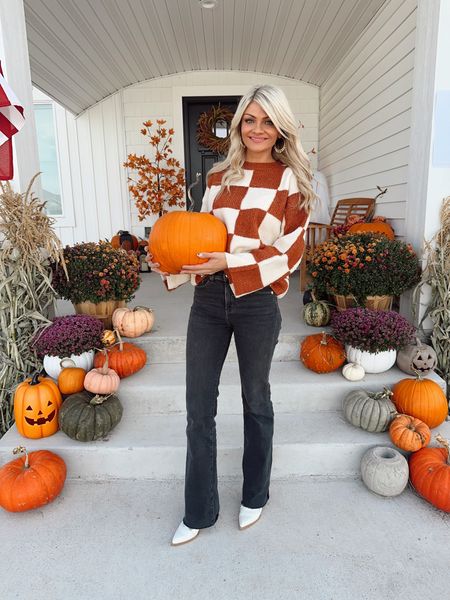 Fall style & some pieces on my porch, fall home decor. Unfortunately my sweater is sold out but I do have some links to some super cute similars. Also linked my boot cut jeans, and white booties!

#LTKSeasonal #LTKhome #LTKHalloween