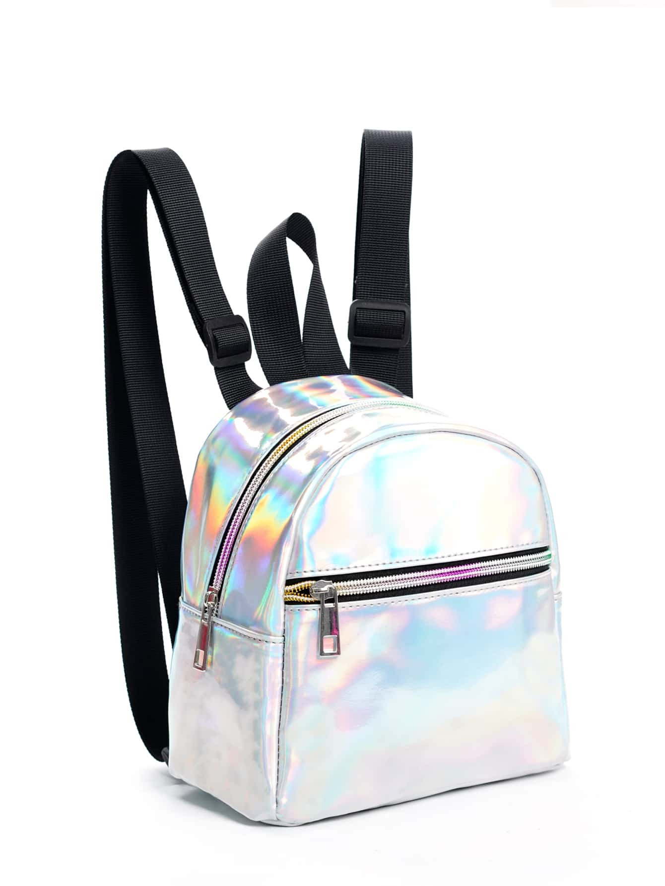 Waterproof Trendy Mini Holographic Zip Front Backpack, Clear Bag School Bag For Graduate, Teen Gi... | SHEIN