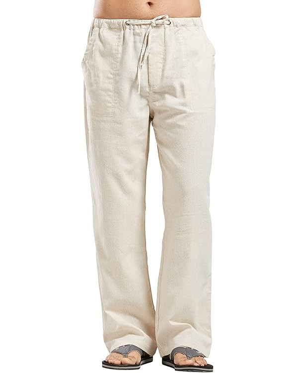 utcoco Qiuse Men's Casual Loose Fit Straight-Legs Stretchy Waist Beach Pants | Amazon (US)
