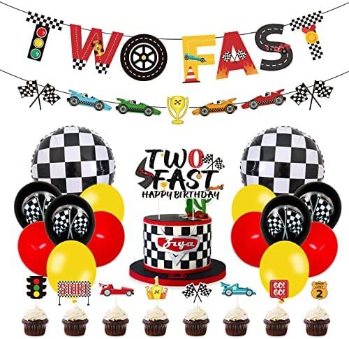PRATYUS Race Car Two Fast Birthday Decorations for Kids Boys Racing Theme 2nd Party Supplies With Ba | Amazon (US)