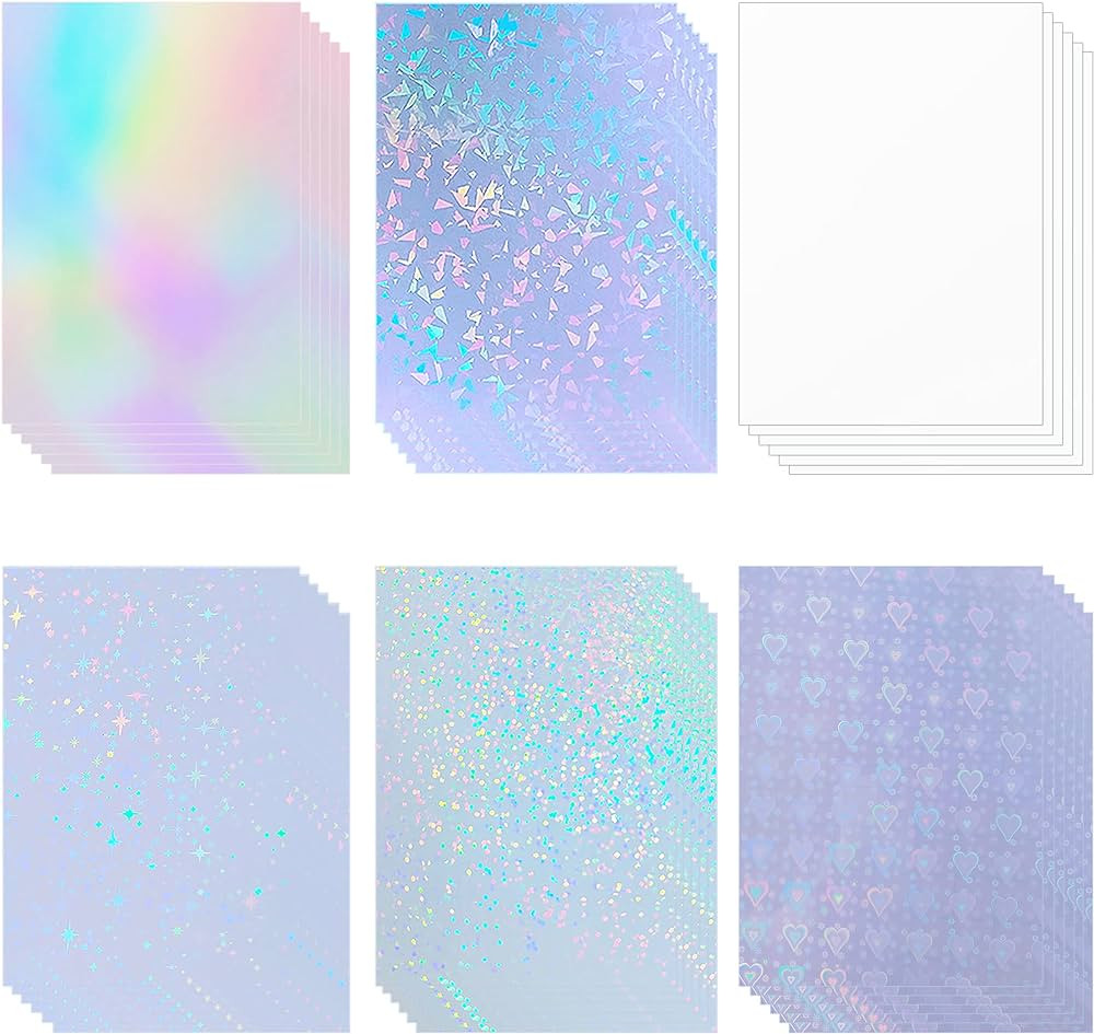 36 Sheets Holographic Sticker Paper Holographic Clear Vinyl Self Adhesive Waterproof Transparent ... | Amazon (US)
