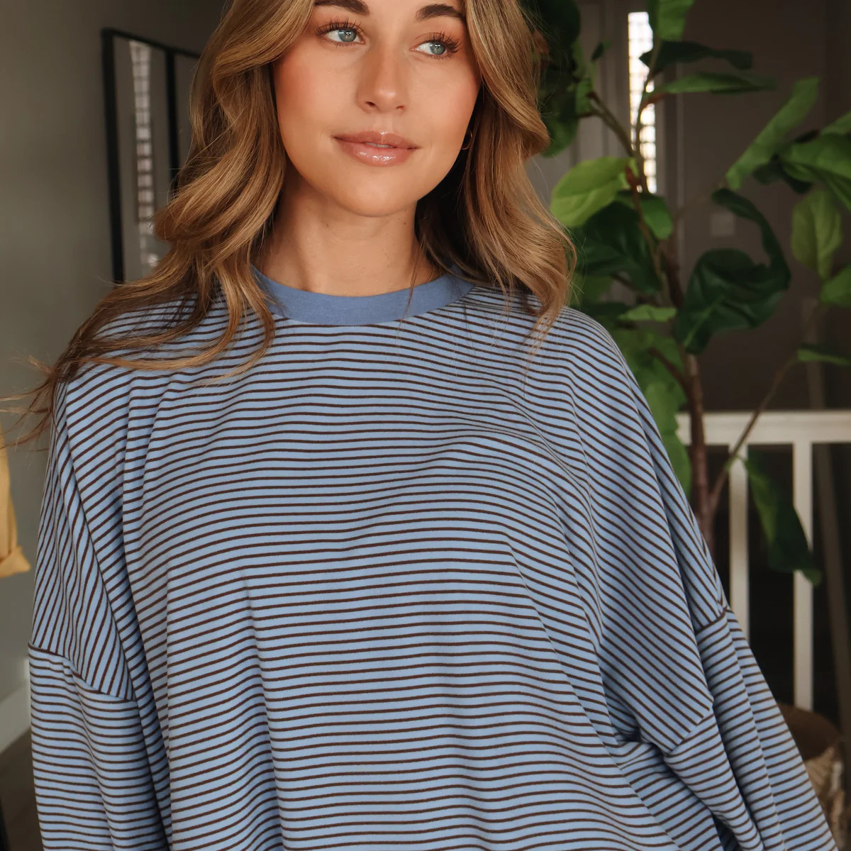 Porter Fleece Stripe Top in Blue | Henly
