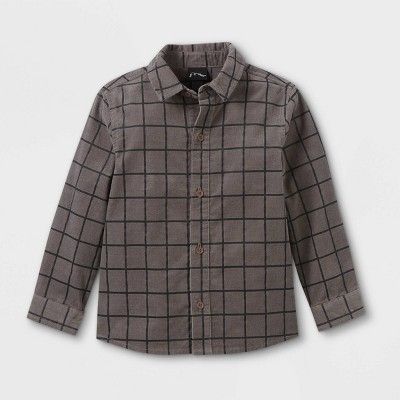 Toddler Boys' Corduroy Check Long Sleeve Button-Down Shirt - art class™ Gray/Black | Target