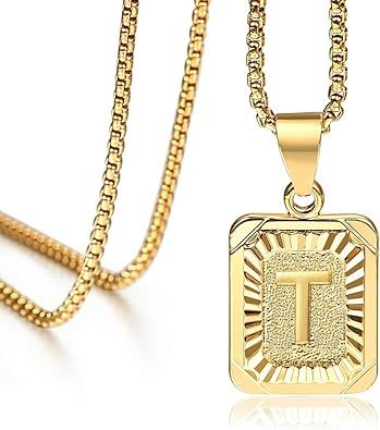 Hermah 26 Gold Plated Square Capital Initial Letter Charm Pendant Necklace for Men Women Box Stee... | Amazon (US)