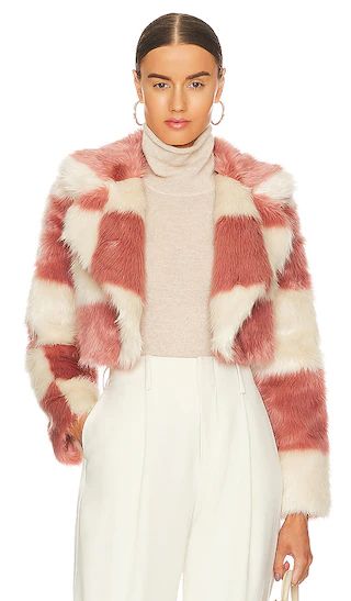 Annie Cropped Faux Fur Jacket in Dusty Pink Check | Revolve Clothing (Global)