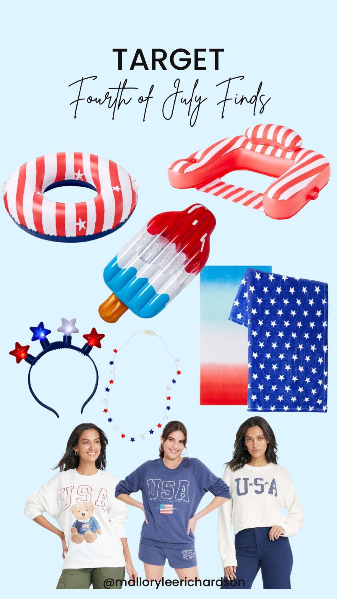 More great finds from Target for Memorial Day and Fourth of July! 

summer, holiday, July 4th, Memorial Day, pool floats, pool towels, party headband, holiday attire, USA sweatshirts, pool essentials, target 

#LTKSeasonal #LTKSwim #LTKParties