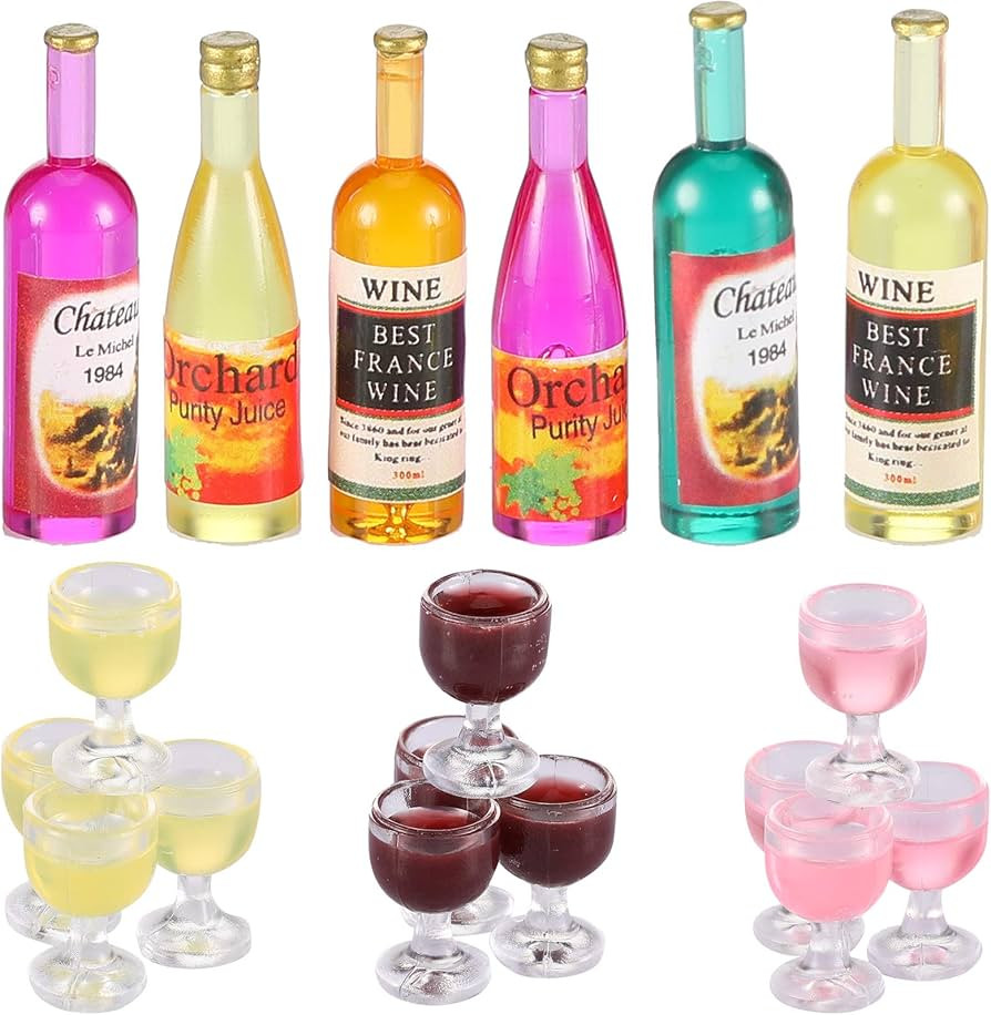 Sumind 18 Pieces Dollhouse Wine Bottles Champagne Cups for Doll Miniature Glasses Goblet Cups Min... | Amazon (US)