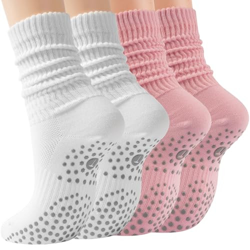 Pilates Slouch Crew Socks for Women, Grip Yoga Socks with Non Slip Grippers for Barre Ballet Danc... | Amazon (US)