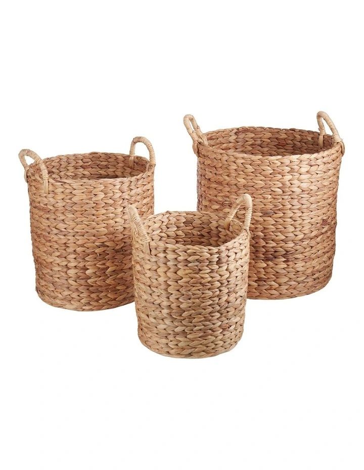 Arrow Weave Water Hyacinth Tall Baskets Set of 3 in Natural | Myer