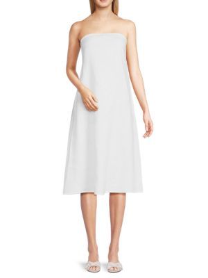 Bandeau Neck 100% Linen Knee Length Dress | Saks Fifth Avenue OFF 5TH