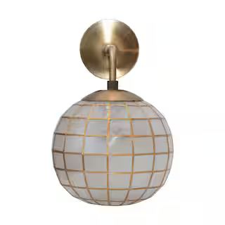 Storied Home 8.46 in. 1-Light Capiz Globe Gold Wall Sconce with No Shade DF4647 - The Home Depot | The Home Depot