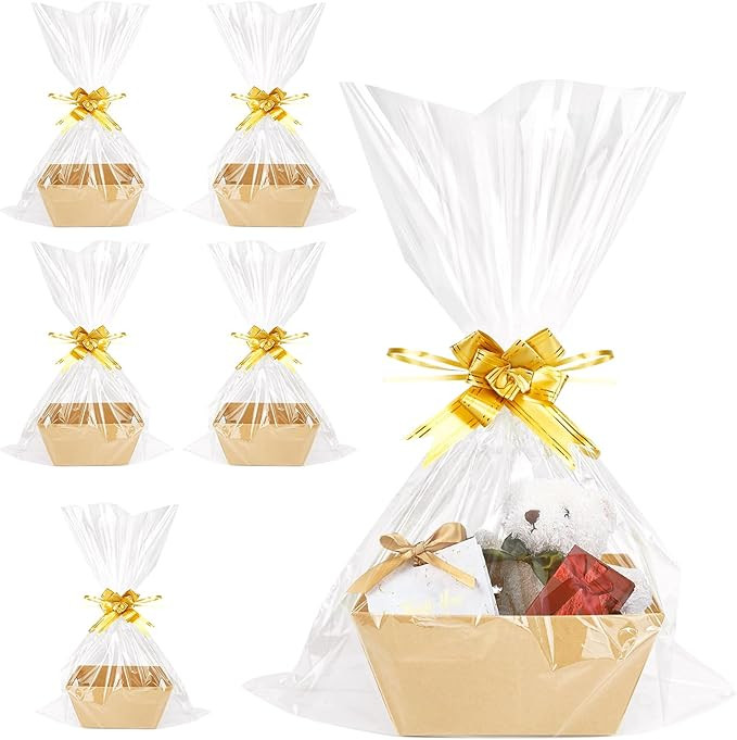 6 Set Christmas Baskets Gift Empty to Fill with Ribbons and Clear Bags for Christmas Graduation V... | Amazon (US)