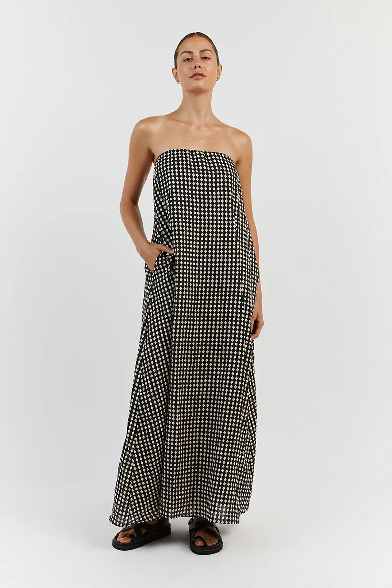 MILA BLACK & BEIGE LINEN MIDI DRESS | DISSH