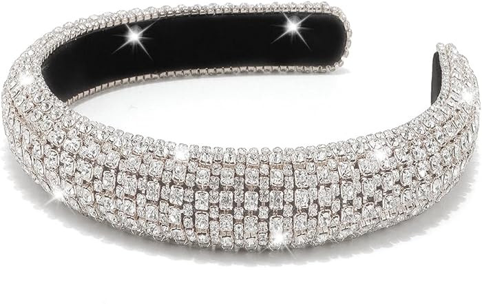 AHONEY Rhinestone Headband, Hair Bling Crystal Glitter Sparkly Diamond Padded Headband Fancy Jewe... | Amazon (US)