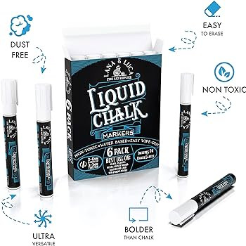 Liquid Chalk Marker Pen - White, Dry Erase for Chalkboard Signs, Windows, Blackboard, Glass with ... | Amazon (US)