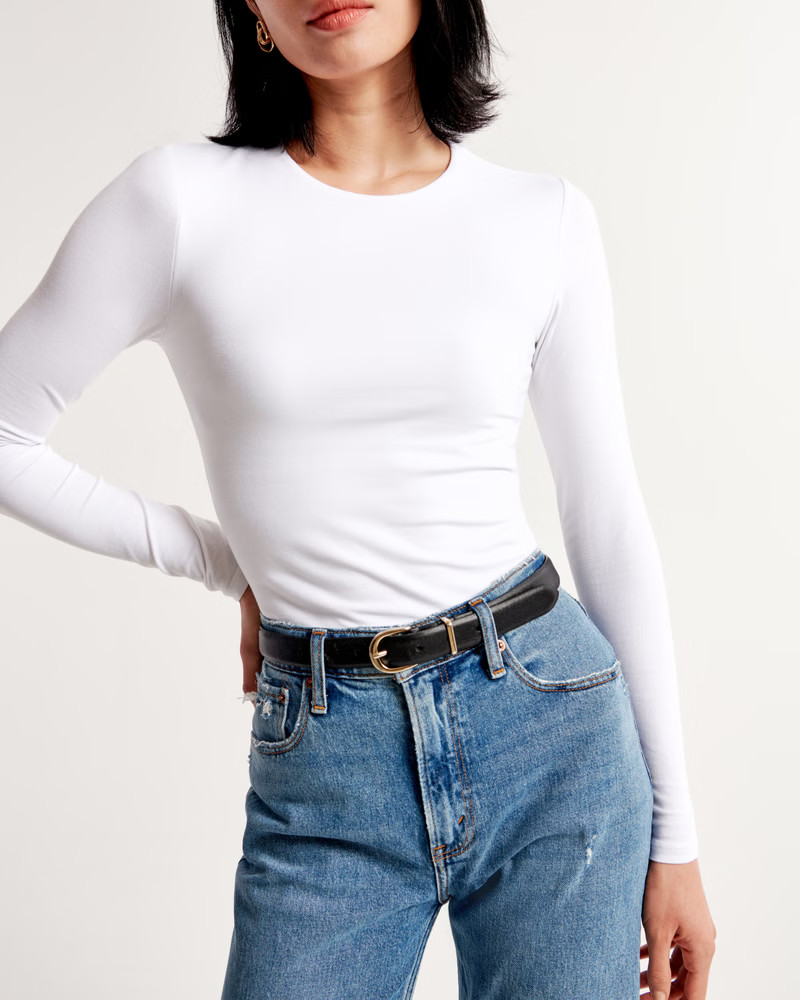 Women's Long-Sleeve Cotton-Blend Seamless Fabric Cropped Tee | Women's Tops | Abercrombie.com | Abercrombie & Fitch (US)