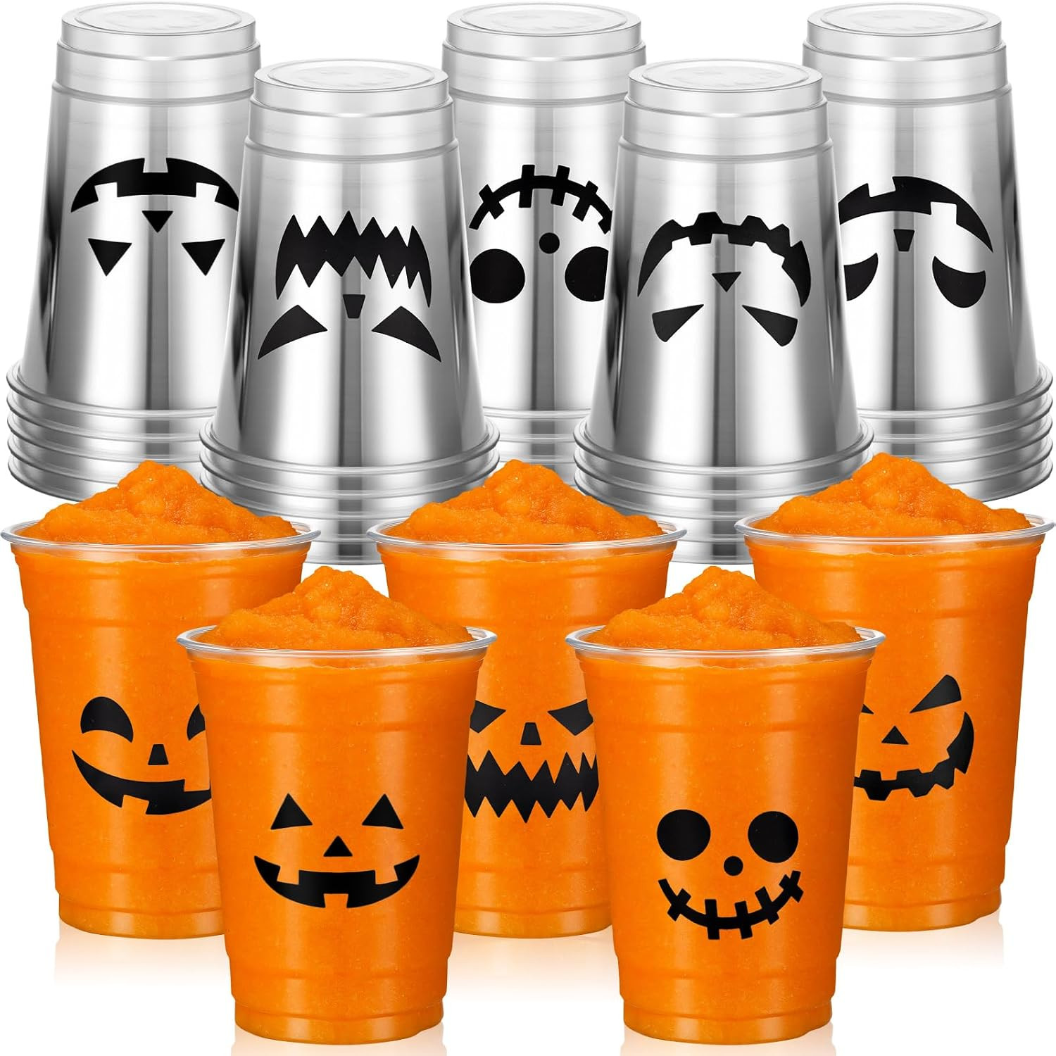 CHENGU 25 Pcs Halloween Disposable Plastic Cups 12 oz Clear Plastic Cups | Amazon (US)