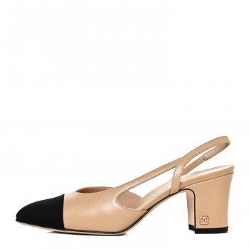 CHANEL

Goatskin Grosgrain Cap Toe CC Slingback Pumps 36 Beige Black | Fashionphile