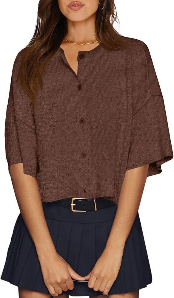 Cicy Bell Womens Half Sleeve Cardigan Sweaters Button Oversized Outfits | Amazon (US)