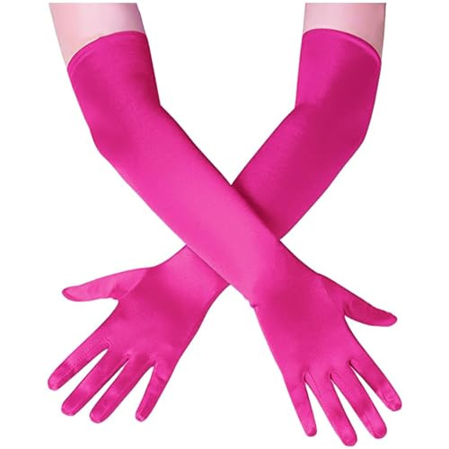 Papoopy Women Rose Long Gloves for for Wedding, Tea Party, Cosplay, Costume (Satin - Rose) | Amazon (US)