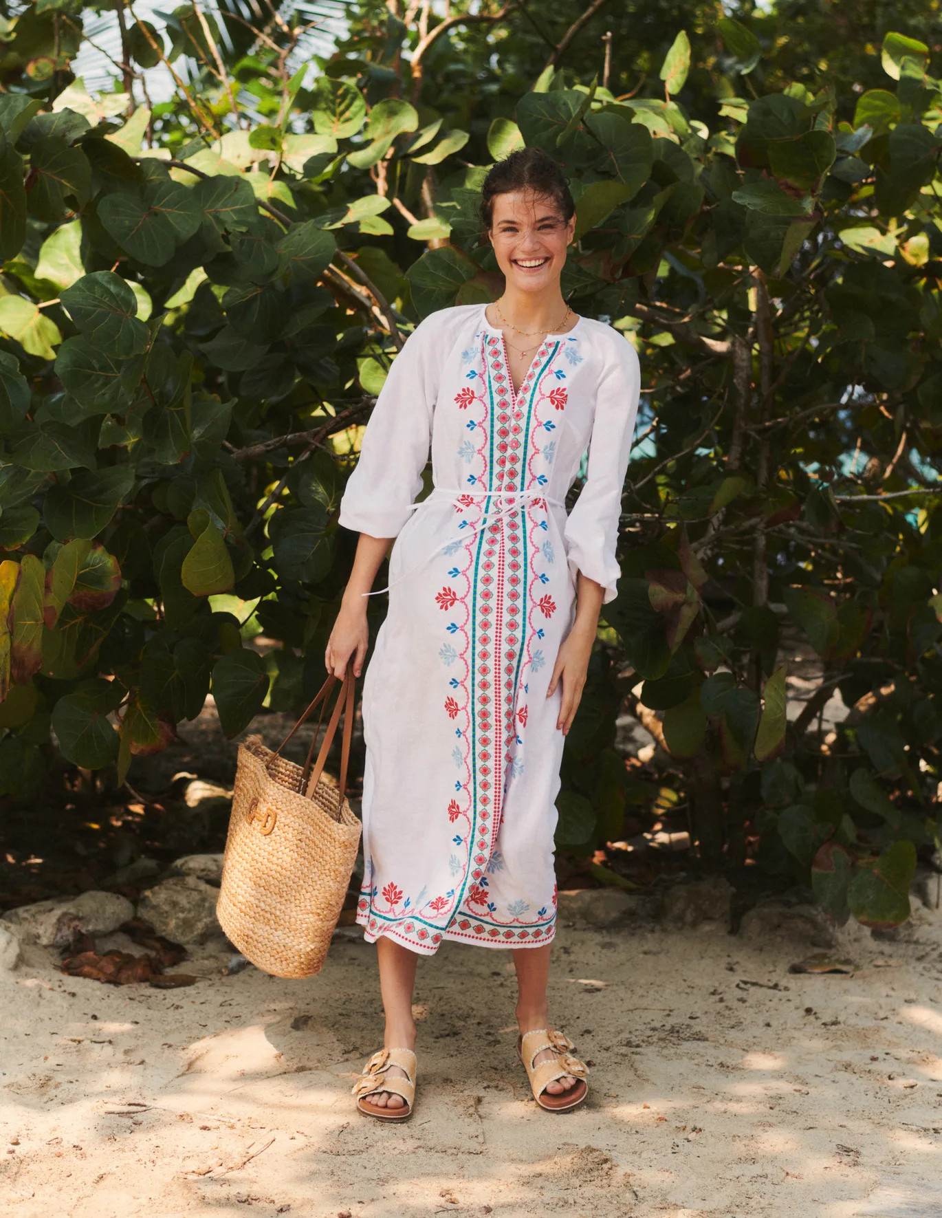 Embroidered Belted Linen Dress | Boden UK