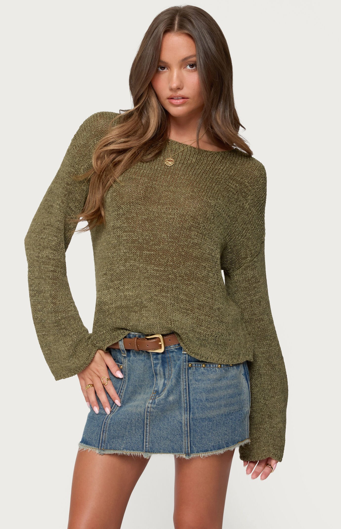 Edikted Women's Drop Shoulder Light Knit Sweater in Olive - Size Large | PacSun