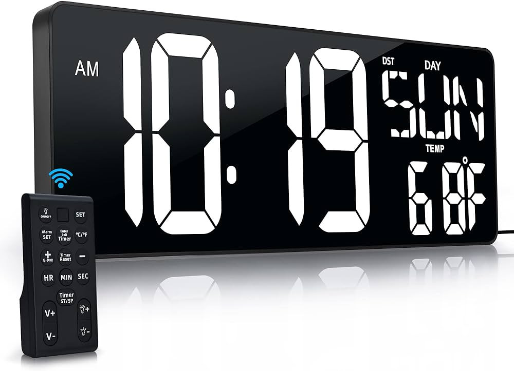 Large Digital Wall Clock with Remote Control 17.2" LED Large Display Timer with Temperature Date ... | Amazon (US)