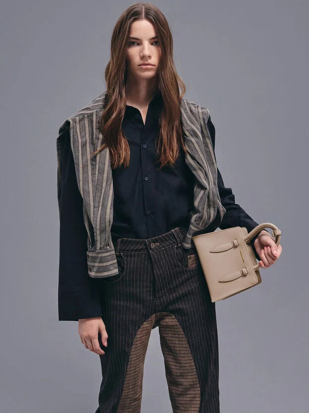 Taupe Allyn Structured Trapeze Tote Bag | CHARLES & KEITH | Charles & Keith CA