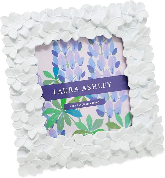 Laura Ashley 4x4 White Flower Textured Hand-Crafted Resin Picture Frame w/ Easel & Hook for Table... | Amazon (US)