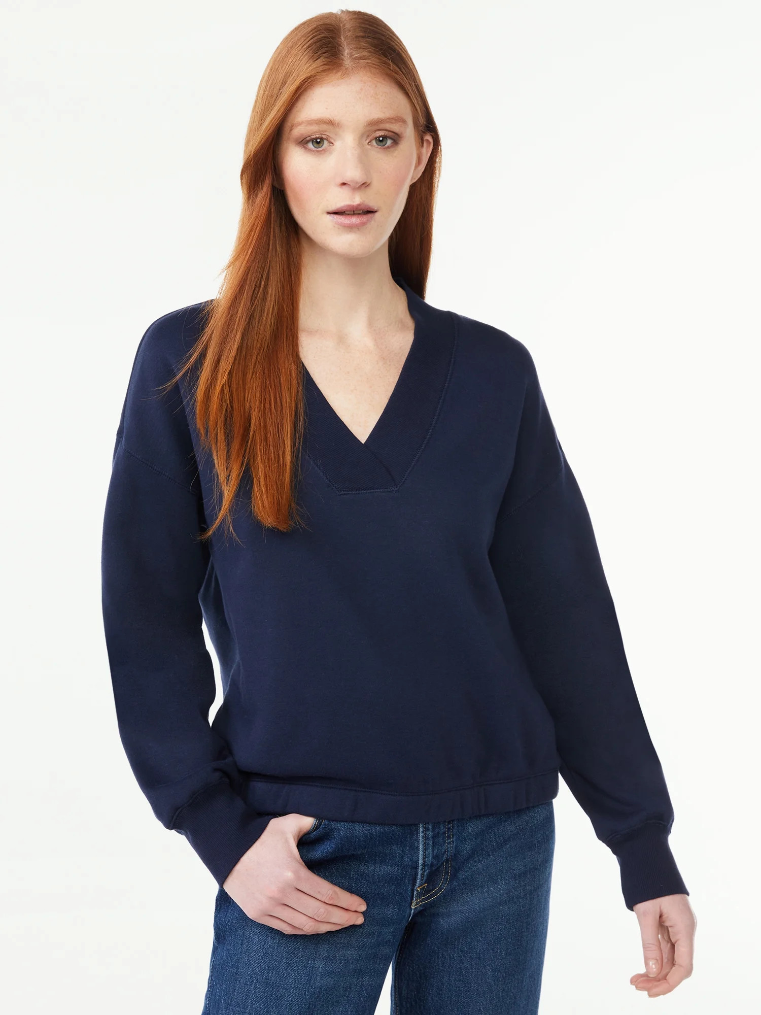 Free Assembly Women's V-Neck Sweatshirt with Long Sleeves | Walmart (US)