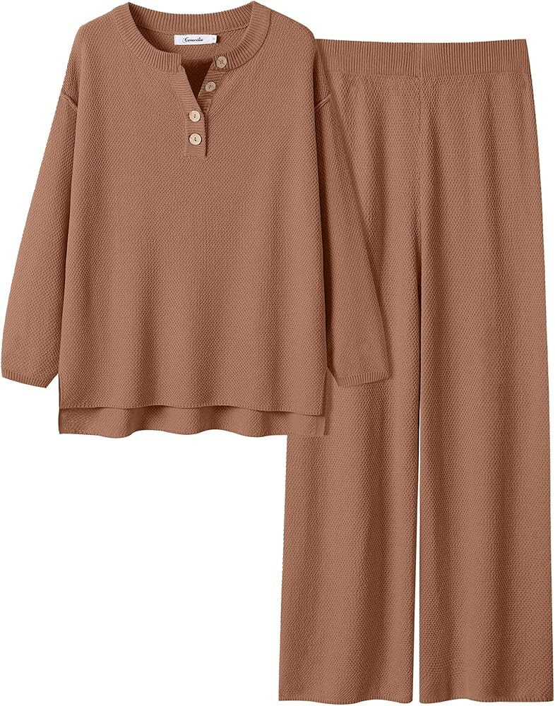 ANRABESS Women 2 Piece Outfits Oversized Loose Waffle Knit Sweater Set 2025 Fall Trendy Matching ... | Amazon (US)