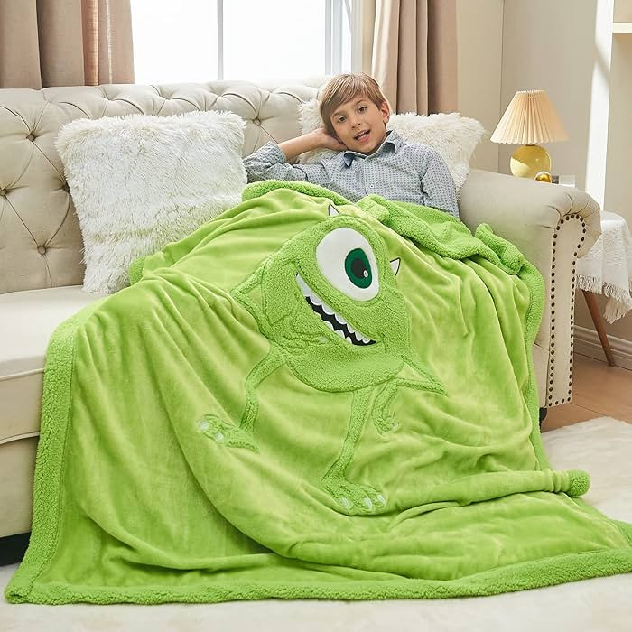 Kids Blanket 3D Cartoon Embroidered Sherpa Blanket Plush Warm for Boys Girls (Green, (50"X60")) | Amazon (CA)