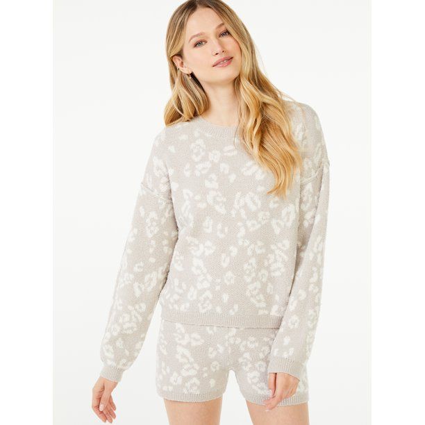 Scoop Women's Leopard Print Pullover Sweater - Walmart.com | Walmart (US)