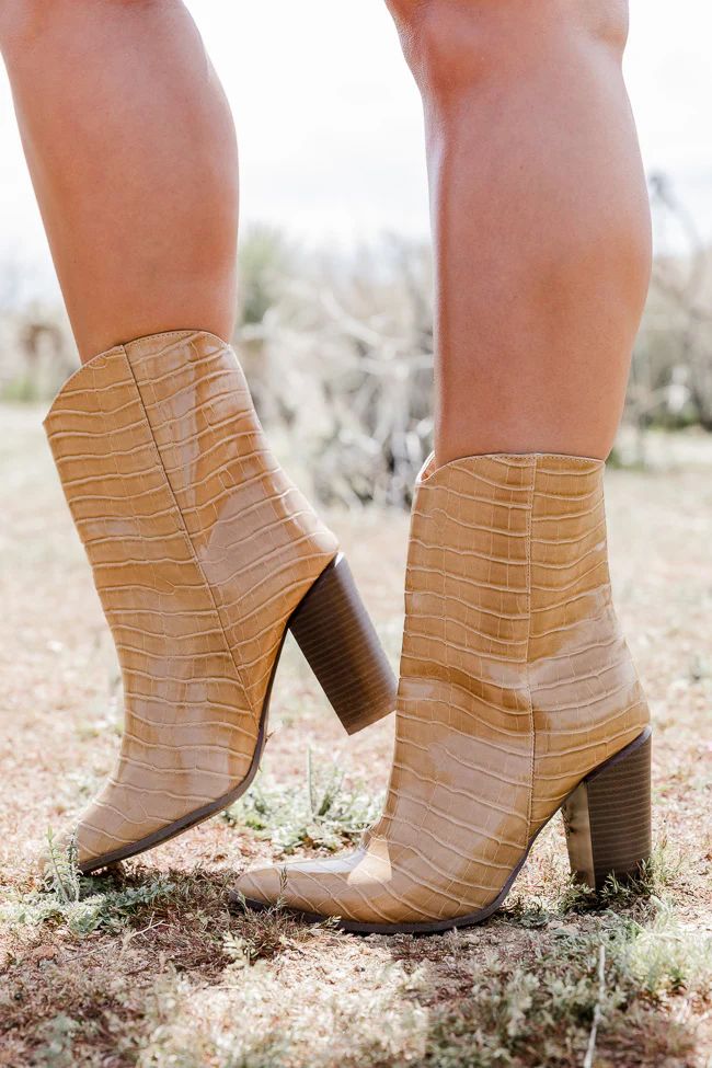 Yasmine Brown Snakeskin Booties | Pink Lily