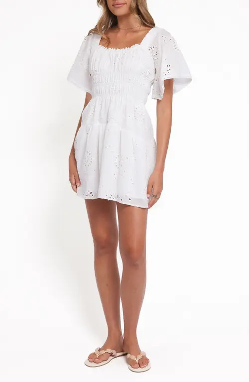 Petal & Pup Tierney Eyelet Cotton Minidress in White at Nordstrom, Size X-Small | Nordstrom