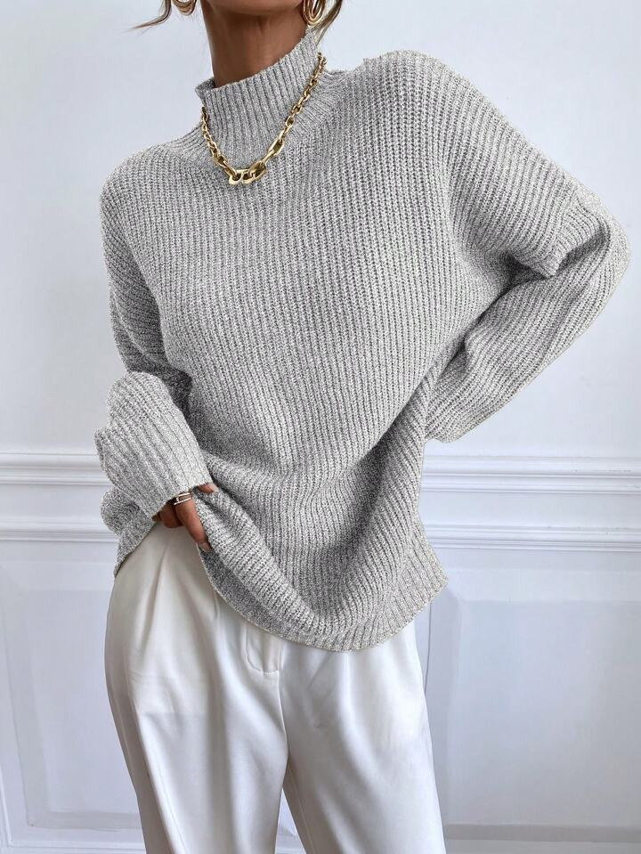 SHEIN Frenchy Stand Collar Batwing Sleeve Sweater | SHEIN