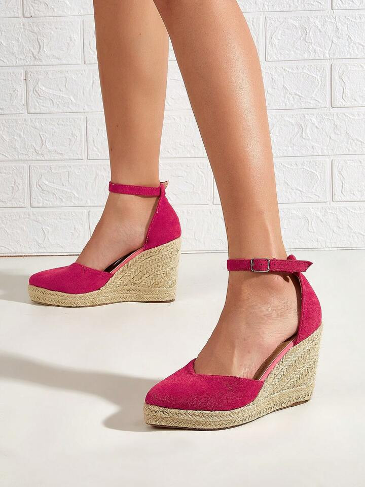 Sandalias de plataforma para mujer con fondo tejido de cuerda rosa simulada y suela gruesa, con e... | SHEIN