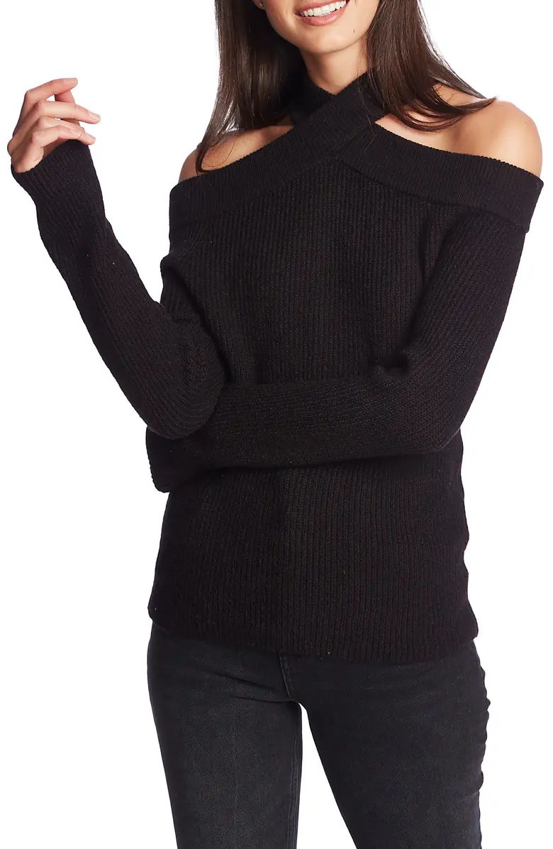 Cross Neck Cold Shoulder Cotton Blend Sweater | Nordstrom